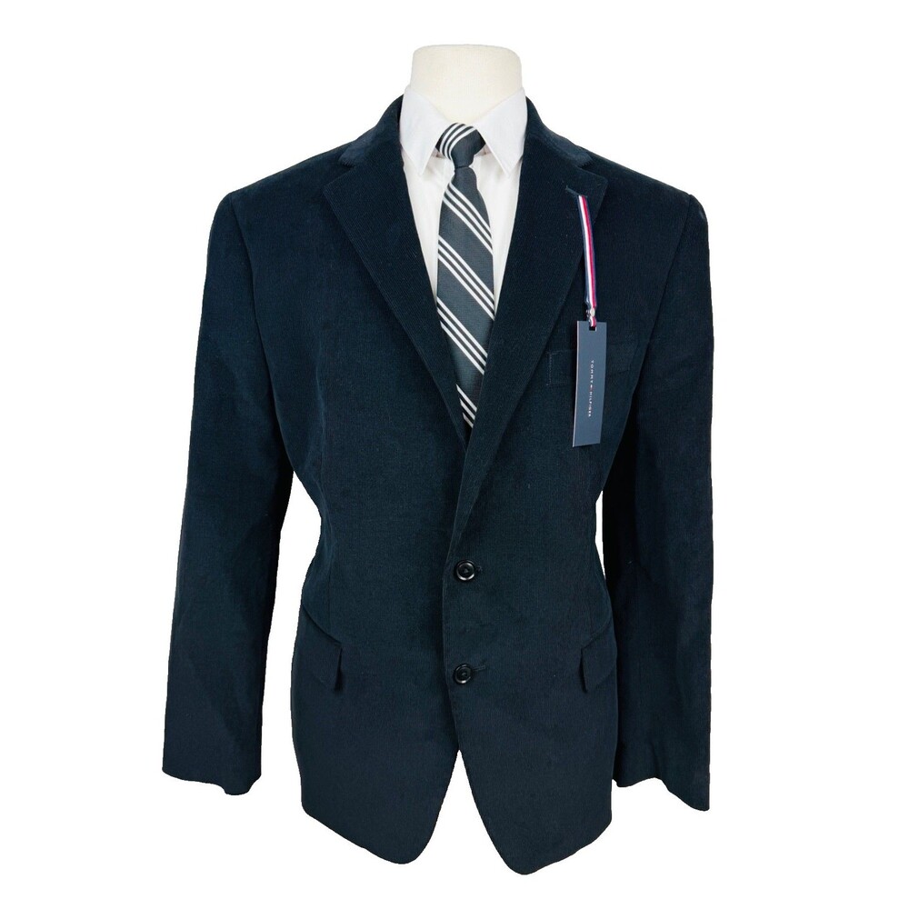 $390 NEW TOMMY HILFIGER Mens 44R Black Corduroy 2 Piece Suit W/Dress Pants 34x32